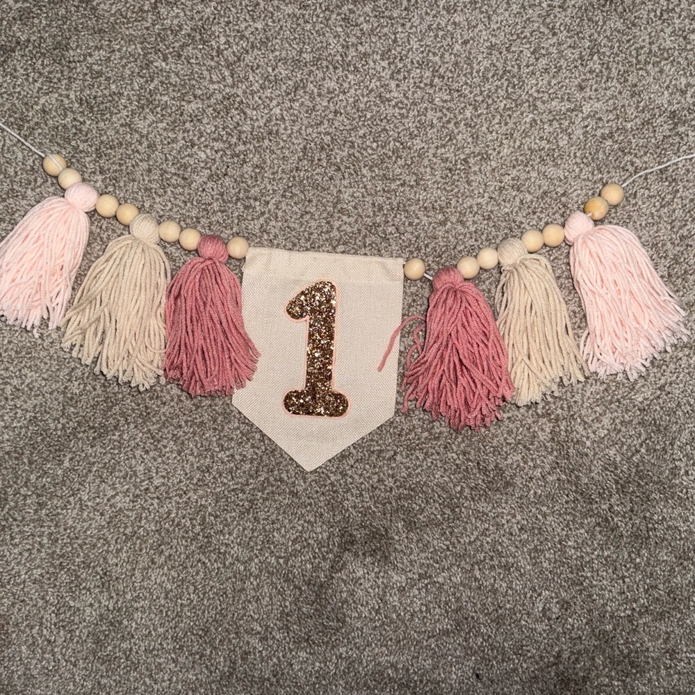 Pink and Cream Tassel Birthday Banner